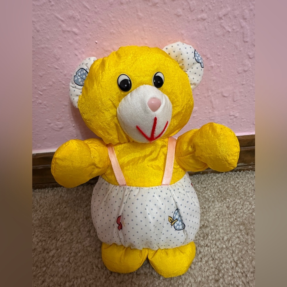 P International Vintage Rare Yellow Nylon Stuffed Teddy Bear 7” Plush Texas